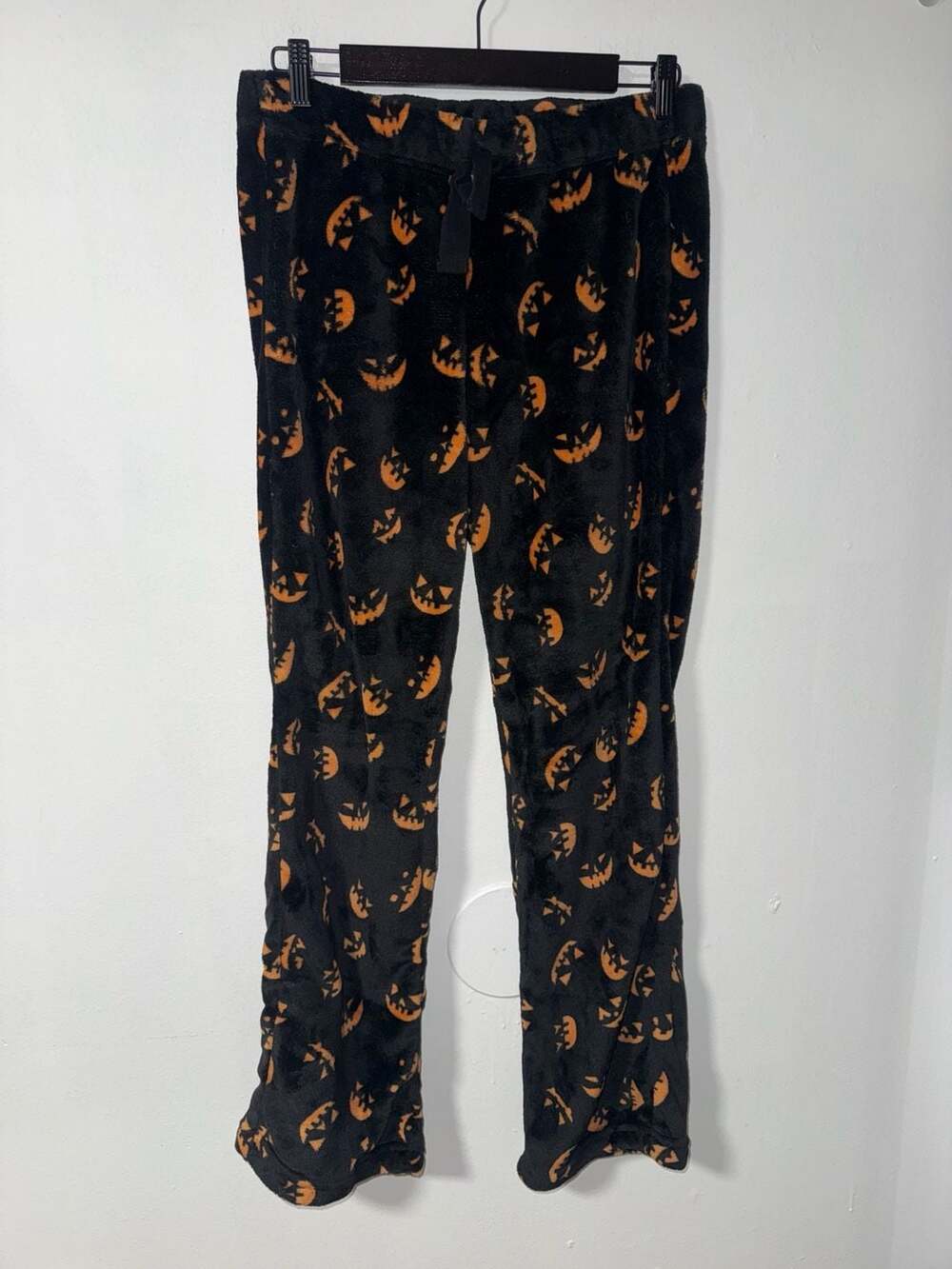 Faded Rose Halloween Pumpkin Plush Fleece Pajama Pants